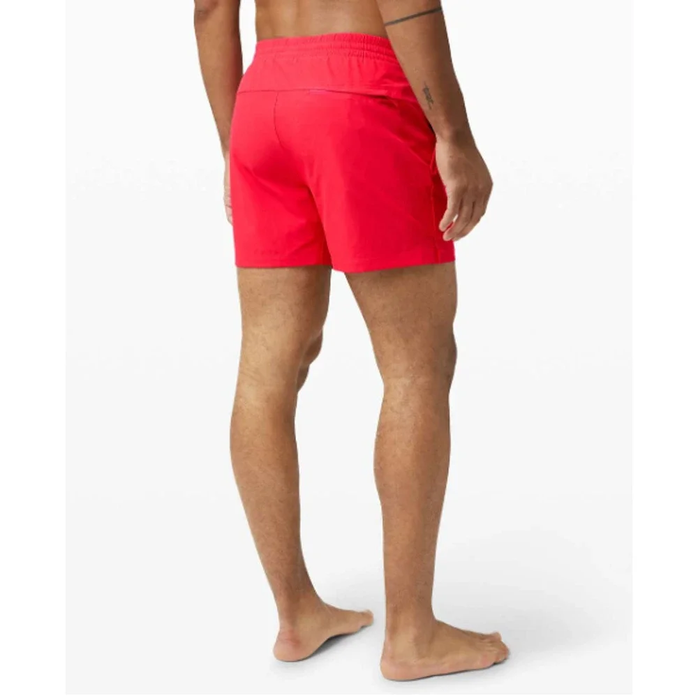 Lululemon Men Red Channel Cross Swim Shorts Mesh Sz M LM7AS1S Lined Beach Trunks